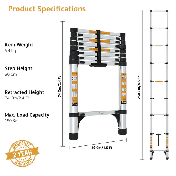 9 Steps Single Side Compact & Foldable Telescopic Ladder