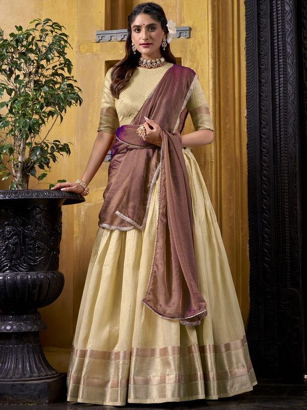 YLW Dupin Silk Lehenga For Women