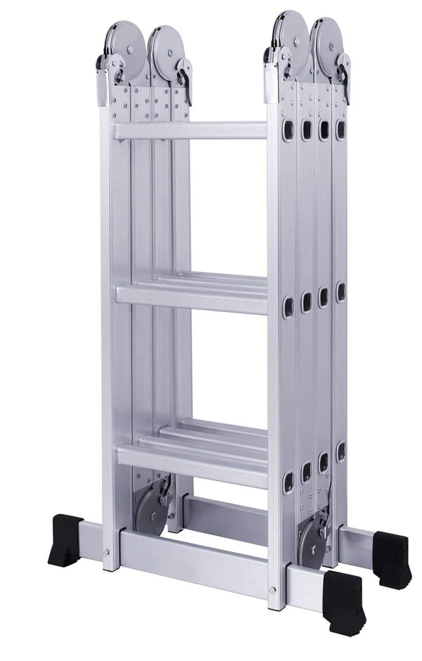 12 FT. Folding Ladder, 7-in-1 Multi Purpose Extension Aluminum Ladder w/Platform Plates 15.3 Kg