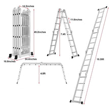 15 FT. Folding Ladder, 7-in-1 Multi Purpose Extension Aluminum Ladder 13.8 Kg, Steps: 16