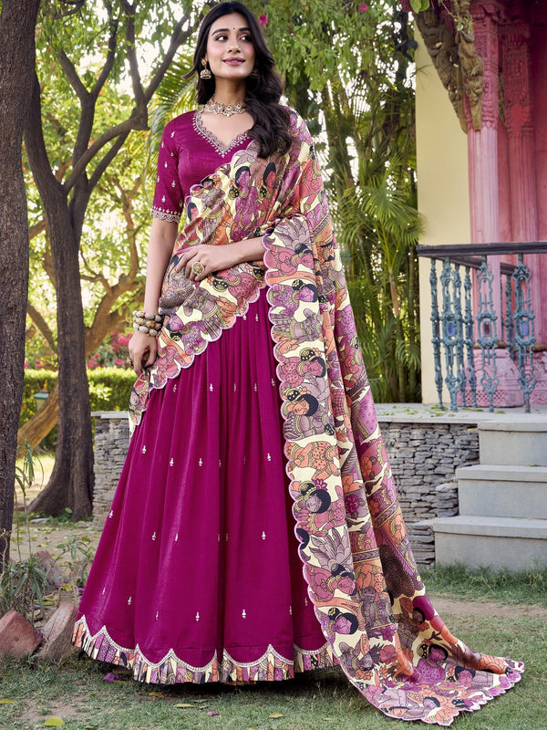 PNK Vichitra Silk Lehenga For Women