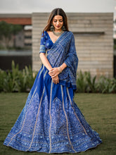Navy Blue Printed Lehenga For Women