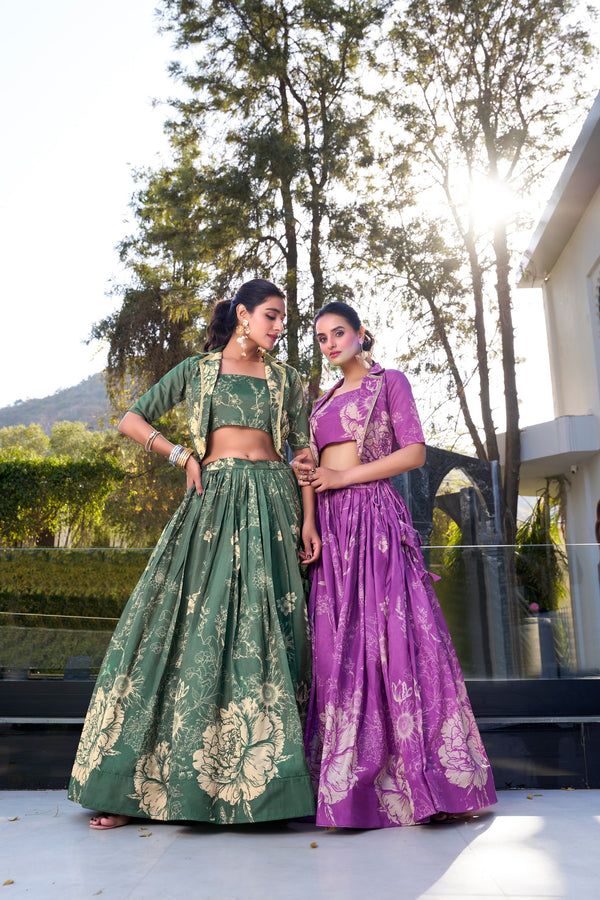 BGN Tussar Silk Floral Printed Lehenga For Women