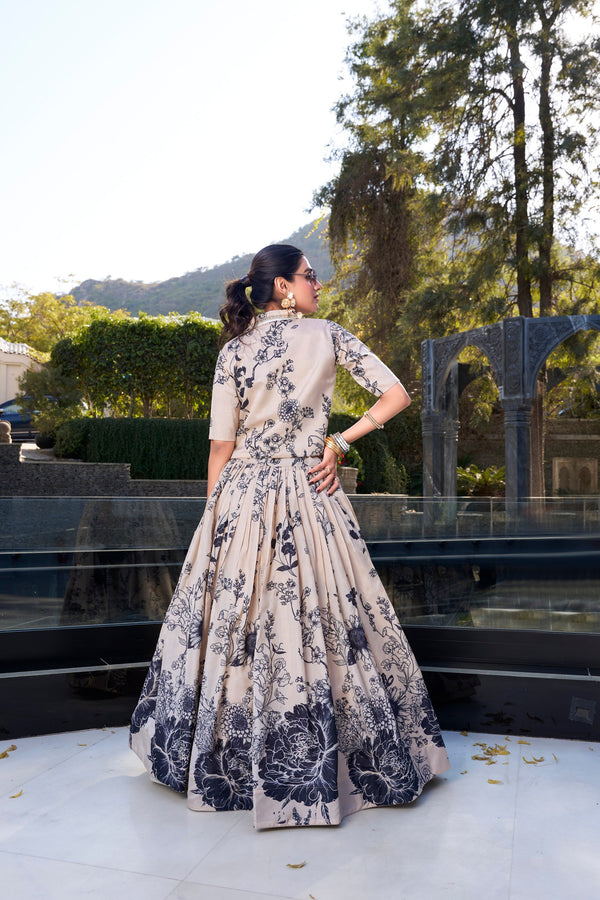 CRM Tussar Silk Floral Printed Lehenga For Women
