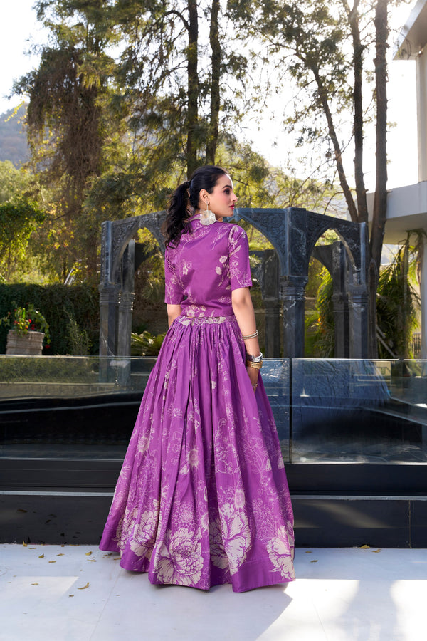 PRL Tussar Silk Floral Printed Lehenga For Women