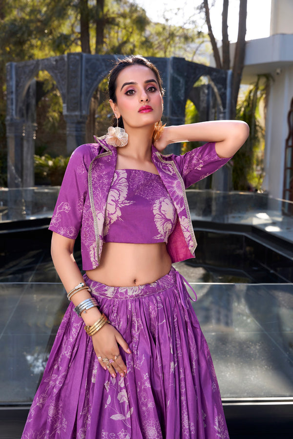 PRL Tussar Silk Floral Printed Lehenga For Women