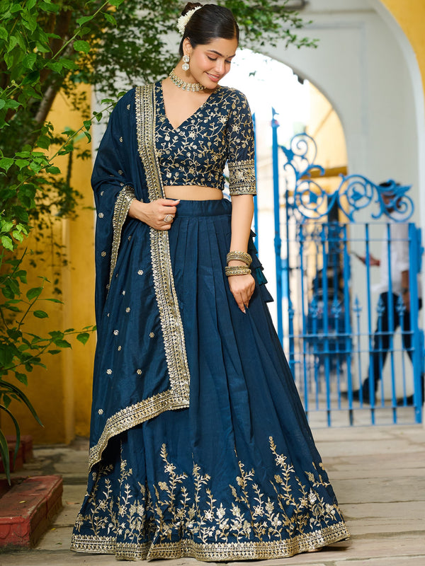 7144 - Vichitra Silk Lehenga  For Women