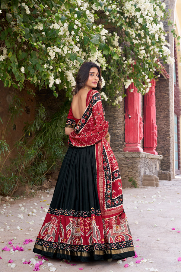BLK Tussar Silk Patola Printed Lehenga For Women