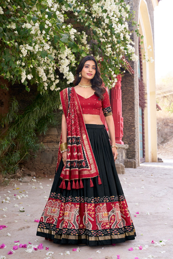 BLK Tussar Silk Patola Printed Lehenga For Women