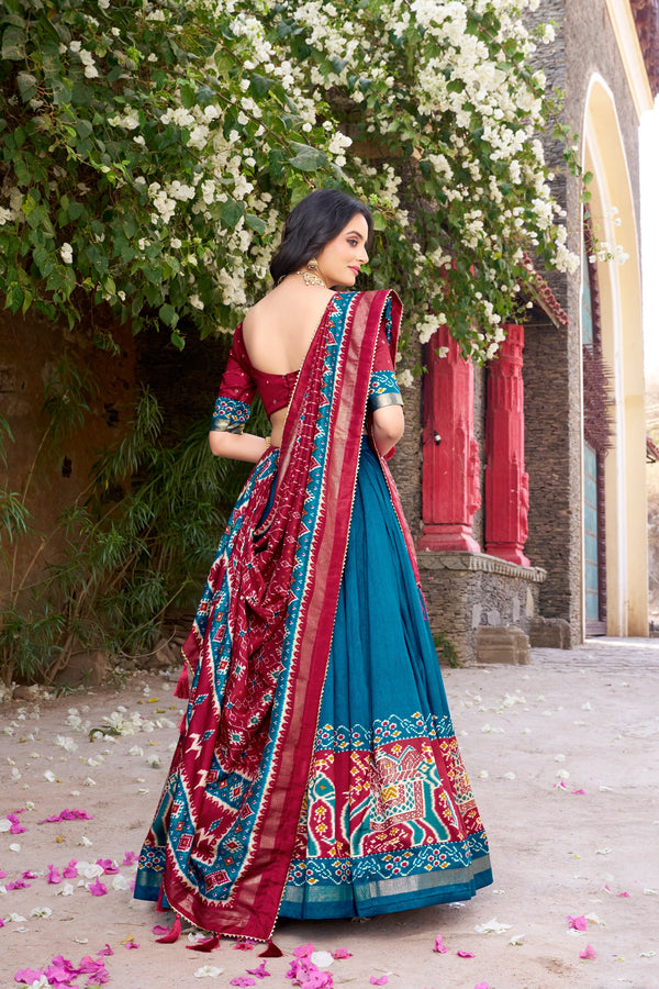 TEL Tussar Silk Patola Printed Lehenga For Women