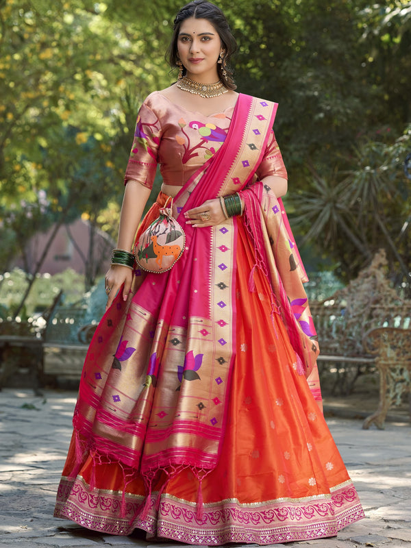 Orange Paithani Lehenga For Women
