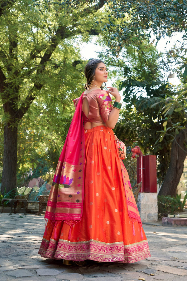 Orange Paithani Lehenga For Women