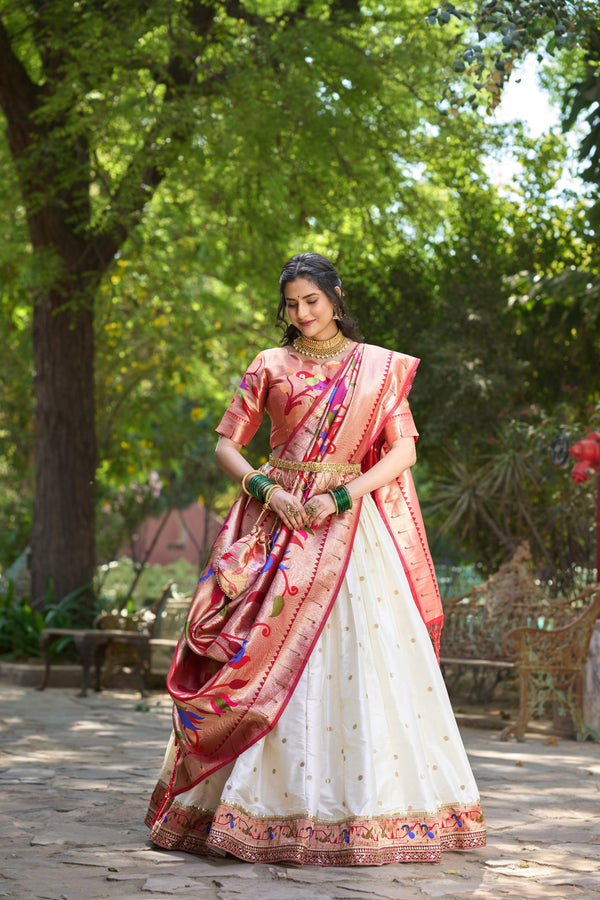 White Paithani Lehenga For Women