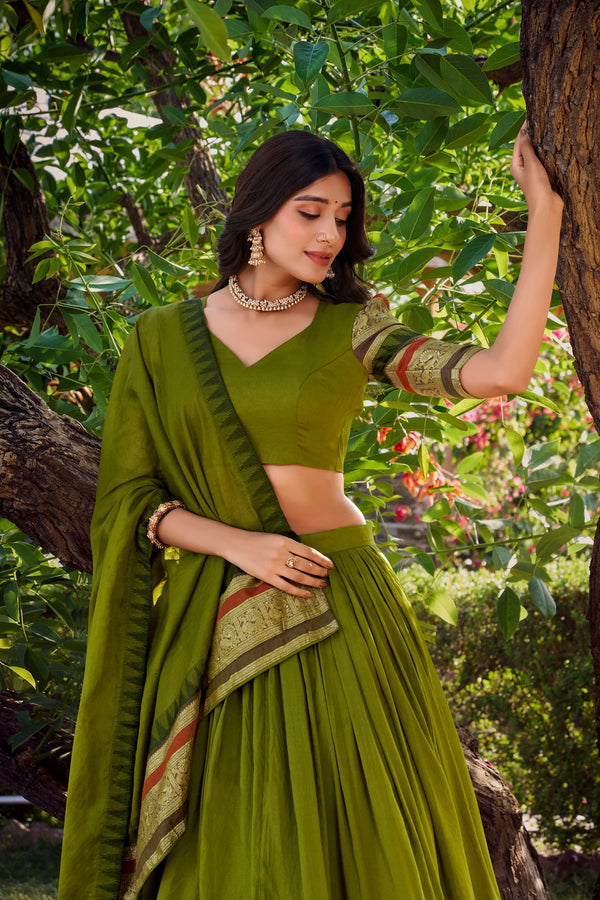 MND Pure Chanderi Plain Lehenga For Women