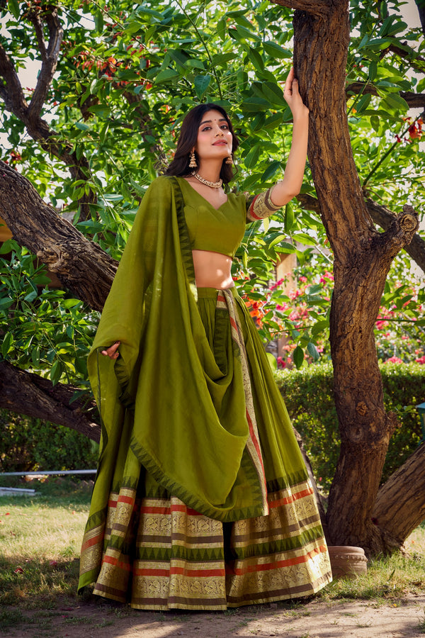 MND Pure Chanderi Plain Lehenga For Women