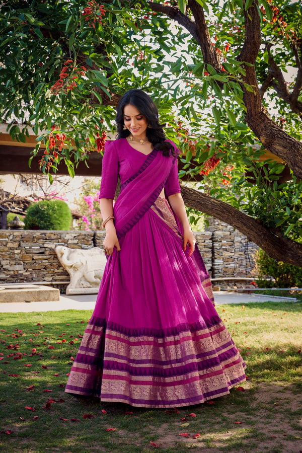 PNK Pure Chanderi Plain Lehenga For Women