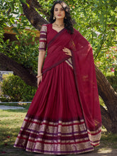 RED Pure Chanderi Plain Lehenga For Women