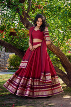 RED Pure Chanderi Plain Lehenga For Women
