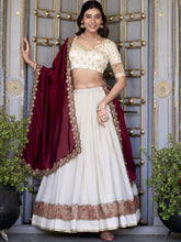 Vichitra Silk Thread Embroiderd Lehenga With Dupatta  OWT