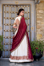 Vichitra Silk Thread Embroiderd Lehenga With Dupatta  OWT