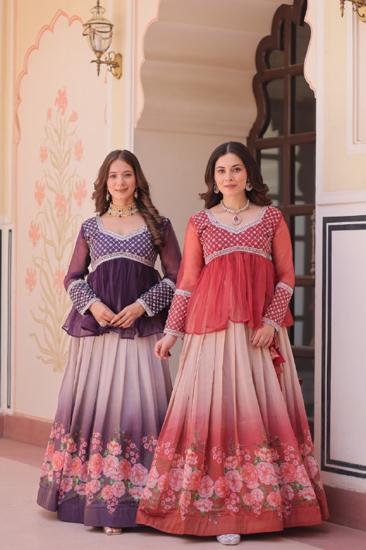 7137 Chiffon Floral Printed Lehenga For Women