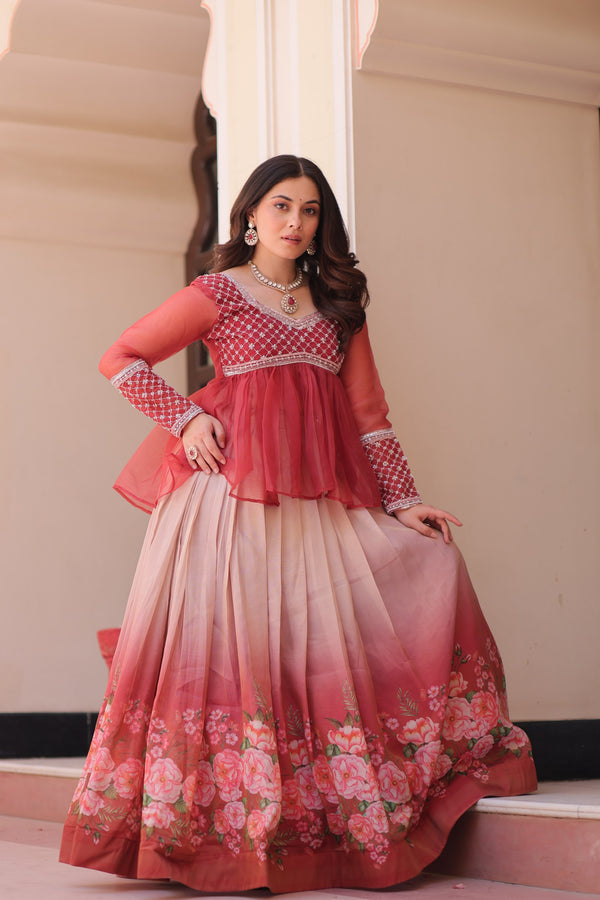 7137 Chiffon Floral Printed Lehenga For Women