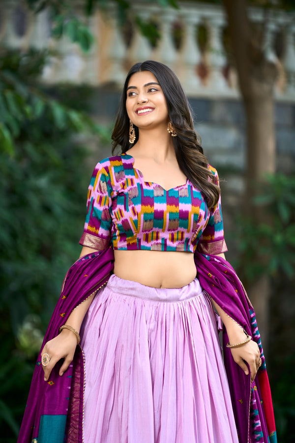 LPI Tussar Silk Floral Printed Lehenga For Women