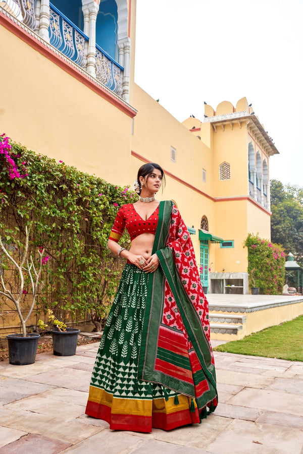 GRN Tussar Silk Floral Printed Lehenga For Women