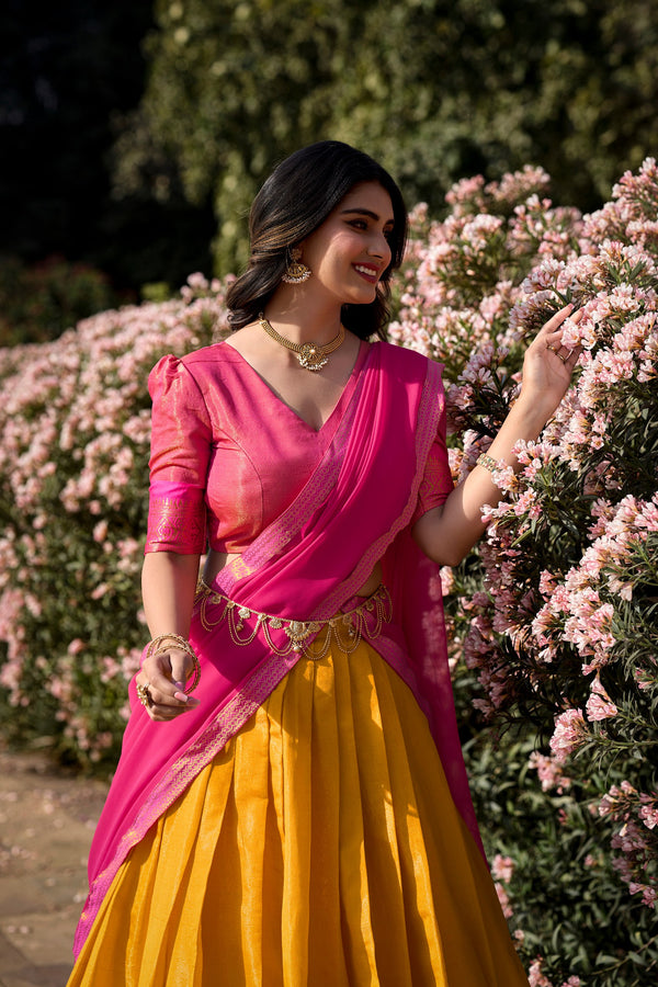 YLW Kanchipuram Lehenga For Women