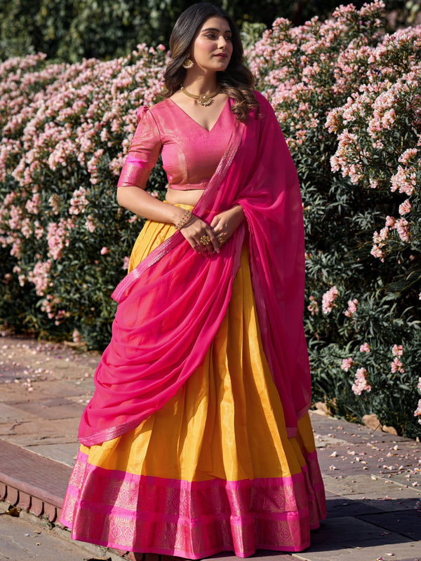 YLW Kanchipuram Lehenga For Women