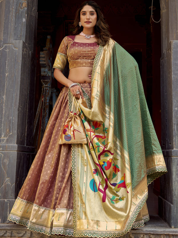 Organza Zari Weaving Lehenga With Paithani Dupatta  BRN