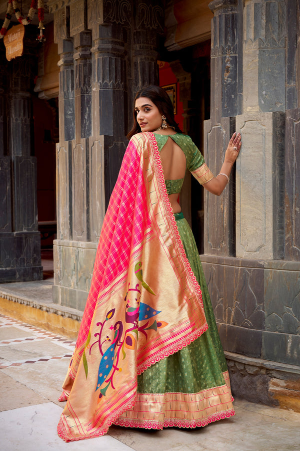 Organza Zari Weaving Lehenga With Paithani Dupatta  GRN