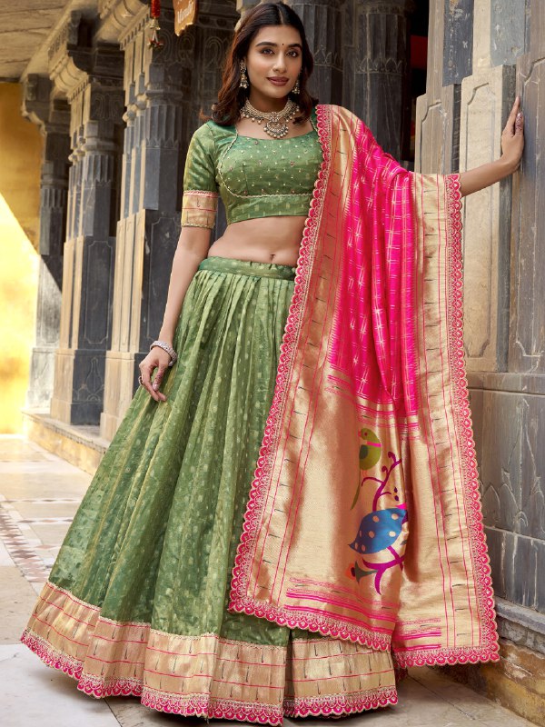 Organza Zari Weaving Lehenga With Paithani Dupatta  GRN