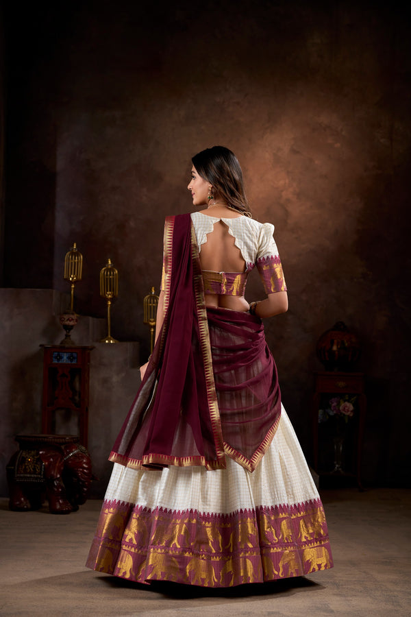 Poly Cotton Chex Lehenga For Women WHT