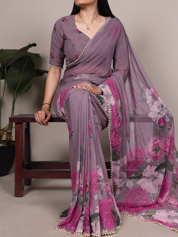 Weightless Marble Floral Printed Saree GRY