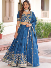 Vichitra Silk Thread Embroidered Lehenga With Dupatta  BLUE