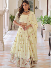 Vichitra Silk Multi Thread Embroidered Lehenga With Dupatta WHT