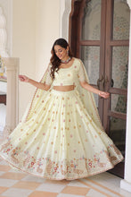 Vichitra Silk Multi Thread Embroidered Lehenga With Dupatta WHT