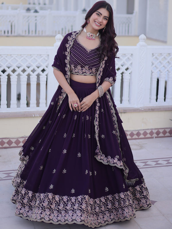Faux Blooming Embroidered Lehenga With Dupatta   BLK