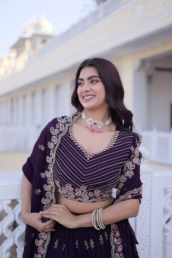 Faux Blooming Embroidered Lehenga With Dupatta   BLK