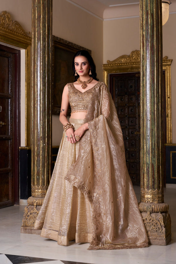 Gold Crush Plain Lehenga For Women CHK