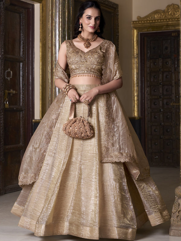 Gold Crush Plain Lehenga For Women CHK