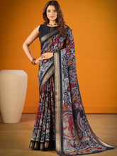Viscose Chanderi Kalamkari Printed Saree BLK