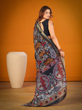 Viscose Chanderi Kalamkari Printed Saree BLK