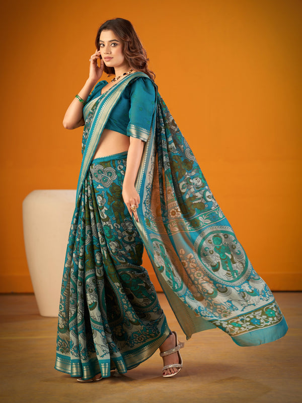 Viscose Chanderi Kalamkari Printed Saree SBL