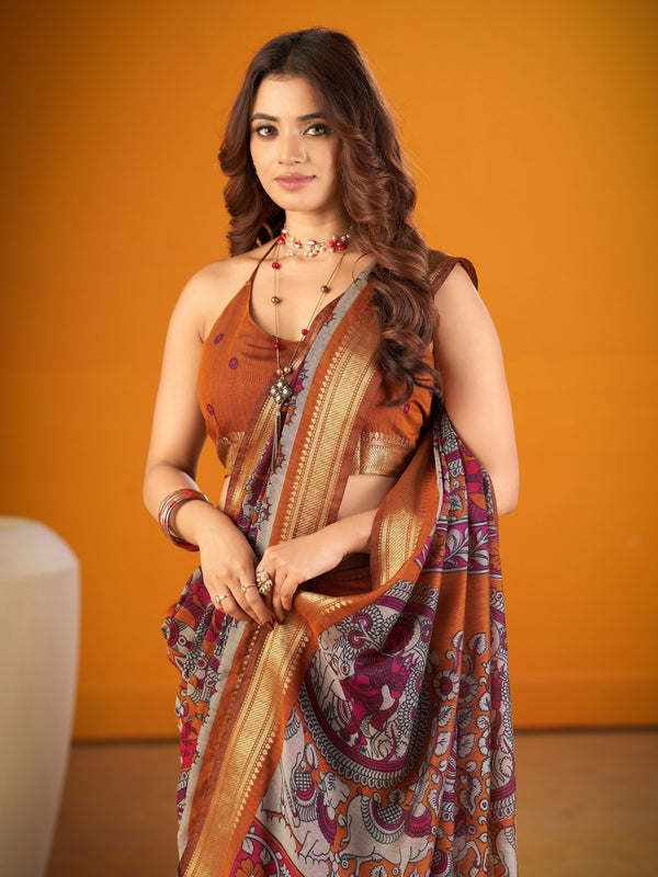 Viscose Chanderi Kalamkari Printed Saree MST