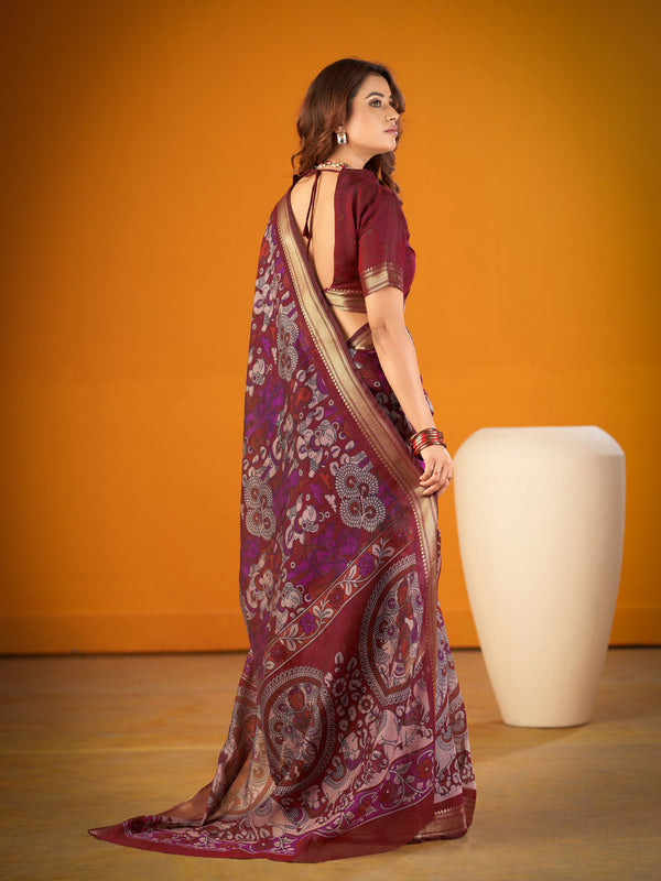 Viscose Chanderi Kalamkari Printed Saree MRN