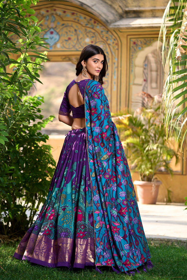 Tussar Silk Kalamkari Printed Lehenga For Women PRL