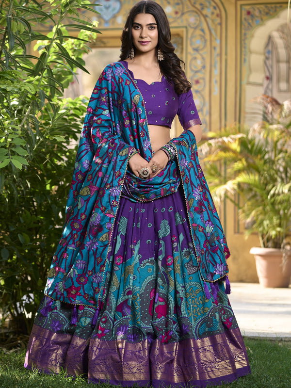 Tussar Silk Kalamkari Printed Lehenga For Women PRL