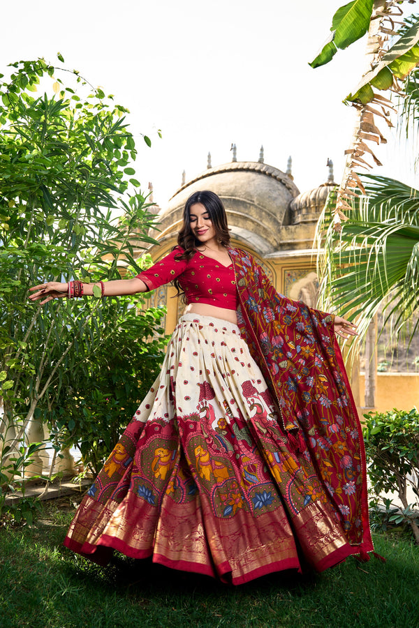 Tussar Silk Kalamkari Printed Lehenga For Women OWT
